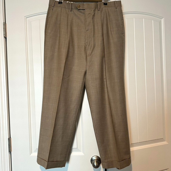 Ralph Lauren Academia Mens Dress Pants 35 x 32 Brown Glen Plaid Wool Pleated - Picture 4 of 11